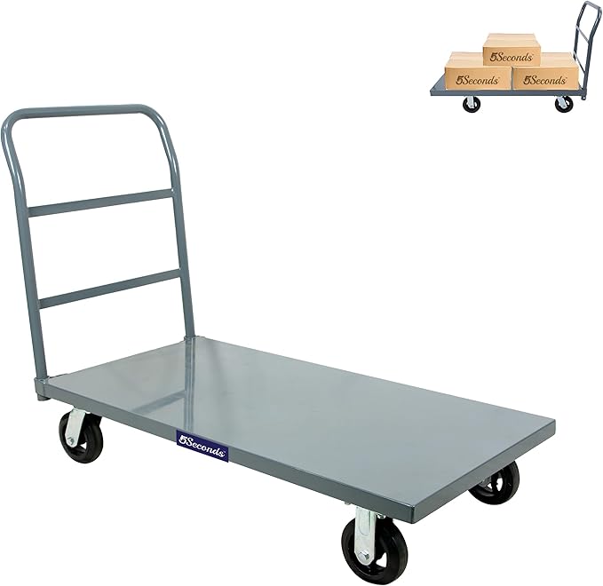5Seconds Platform Cart Industrial Dolly Heavy Duty 48” X 24” Platform Hand Push Truck Commercial Cart Flatbed with 2000lb Capacity, Moving Cart 6” Swivel Wheels Flatbed cart