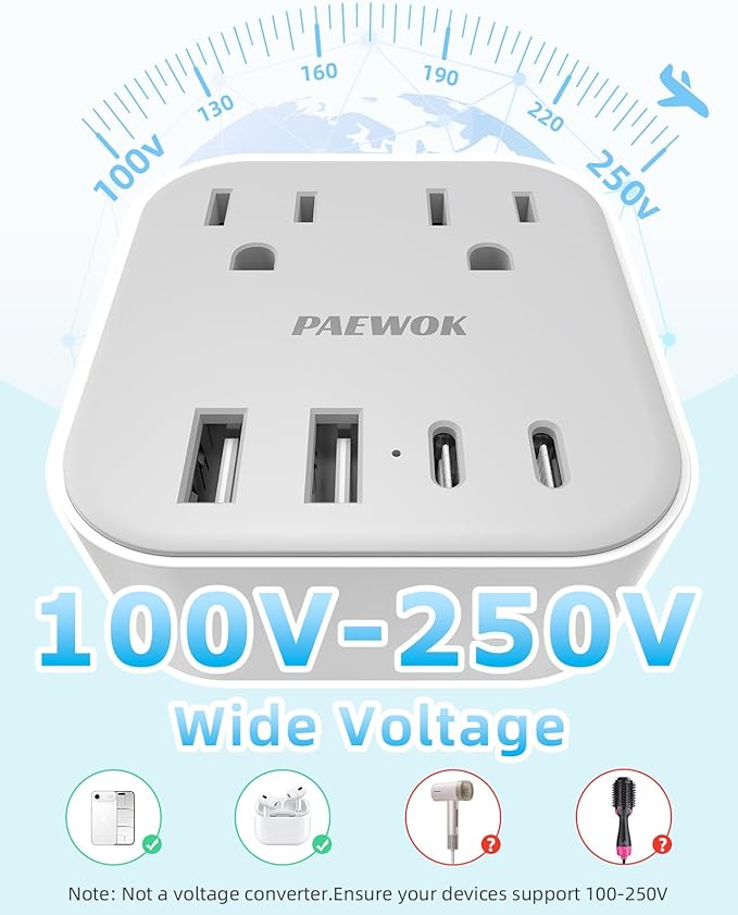 European Travel Plug Adapter Set, 8-in-1 Travel Adapter with 4 AC, 4 USB Ports (2 USB C), US to UK/EU Universal Travel Adapter, International Power Adapter with Type C/G/D/L/A/I Detachable Plugs