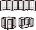 unipaws 132" Extra Wide Dog Gate and Pet Playpen, Free Standing Tall Dog Fence with Walk Through Door, Dog Barriers for Home, Use as Indoor Dogs Cats Pen, Rabbit Pen, Espresso