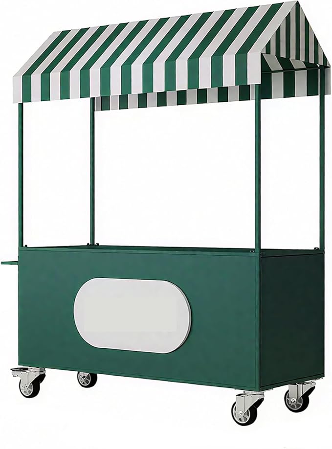 Outdoor Vendor Cart, Portable Cart with Canopy, Commercial Business Mobile Street Food Vendor Carts, Foldable Vending Stand Kiosk Display Trolley with Canopy for Markets (Green)