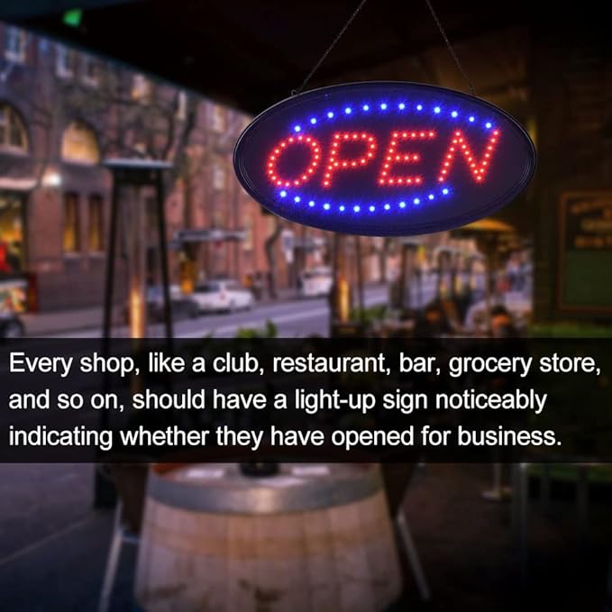 KEBE LED Open Sign, 23" x 14" Large High Visibility Advertisement Board Bright Electric Display Sign Flashing Light for Walls Business Window Bar Shop Hotel