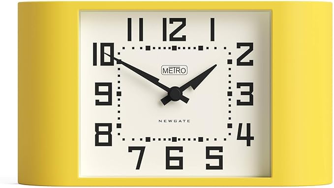 NEWGATE® Mini Metro Desk Clock | Retro Mantel Clock | Citrus Yellow | Mid Century Style for Desk, Table top, Shelf or Bedside