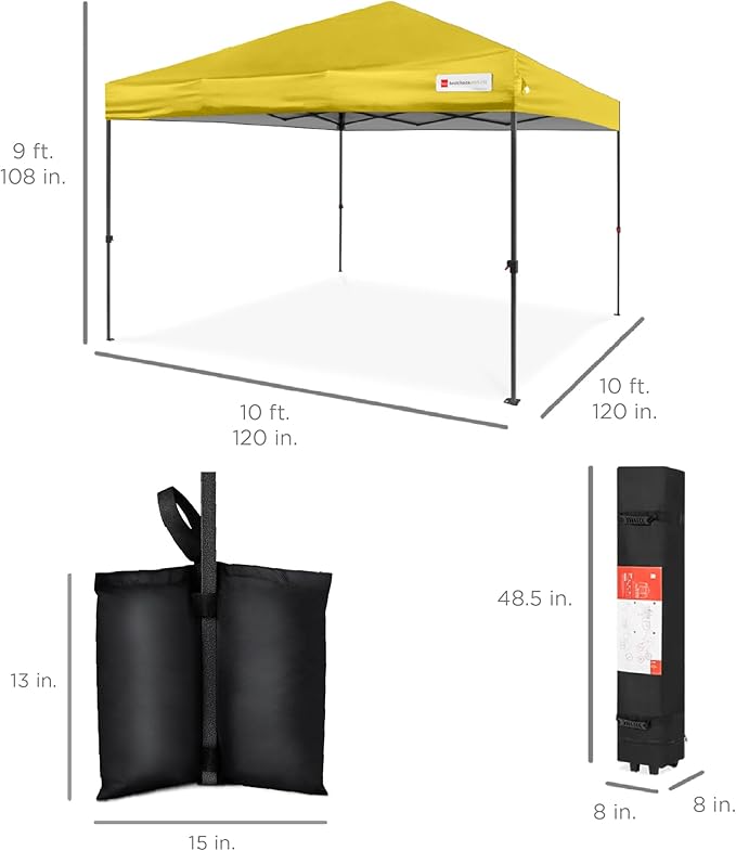 Best Choice Products 10x10ft 1-Person Setup Pop Up Canopy Tent Instant Portable Shelter w/ 1-Button Push, Case, 4 Weight Bags - Yellow