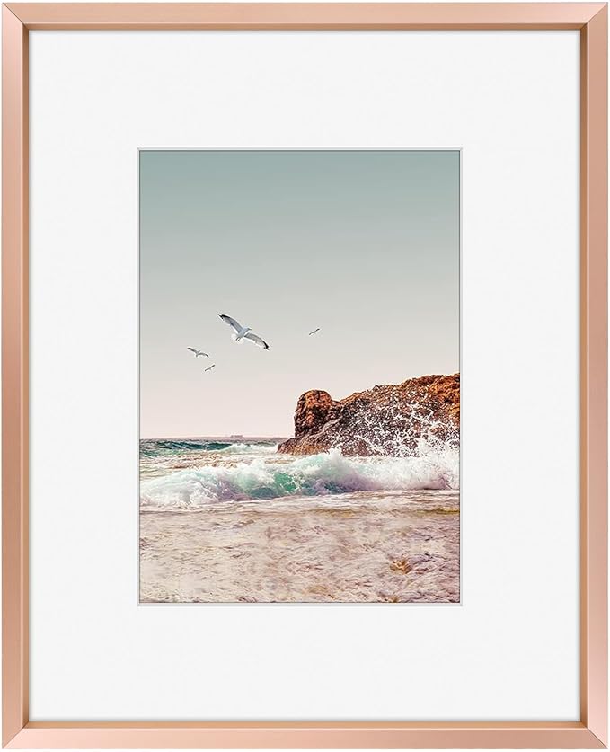 Frametory, 8x10 Metal Picture Frame with Mat for 5x7 Picture & Real Glass, Aluminum Photo Frame Collection (Rose Gold, 1 Pack)