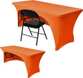 Nasitos 2 Pack Spandex Tablecloths for 6 Foot Rectangle Table - Open Back Orange Stretch Table Cloths, Wrinkle Resistant for Wedding, Parties, Buffet, Baby Shower