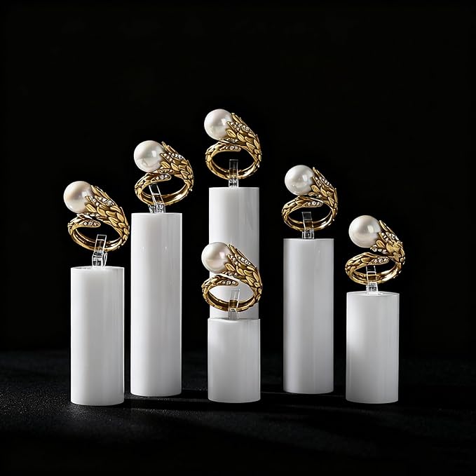 Oirlv Acrylic Jewelry Display Stand Ring Showcase Display Holder 7 PCS Rings Stand (White)