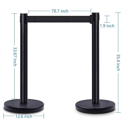 DuraSteel Crowd Control Barriers Line Dividers - Metal Stanchion Posts with 6.5ft Black Retractable Belt Ropes - for Store Queues, Airport Lines, Event Entries - 2 Set/Pack