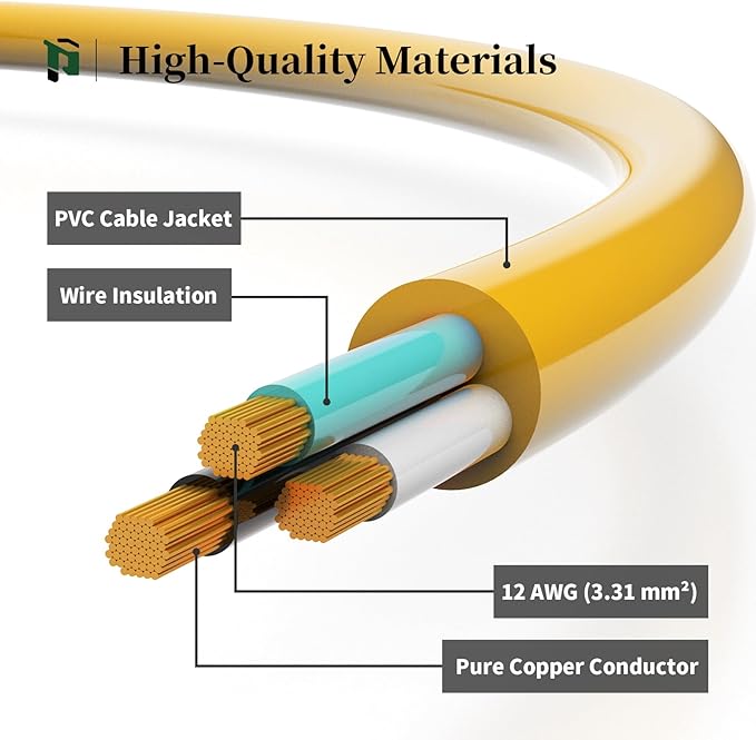 PLUGTUL 12 Gauge Extension Cord 100 Ft, Heavy Duty Outdoor Extension Cord Waterproof Lighted End SJTW, 3 Prong Grounded Plug for Safety, 15A 1875W, ETL Listed, Great for Garden and Home, Yellow