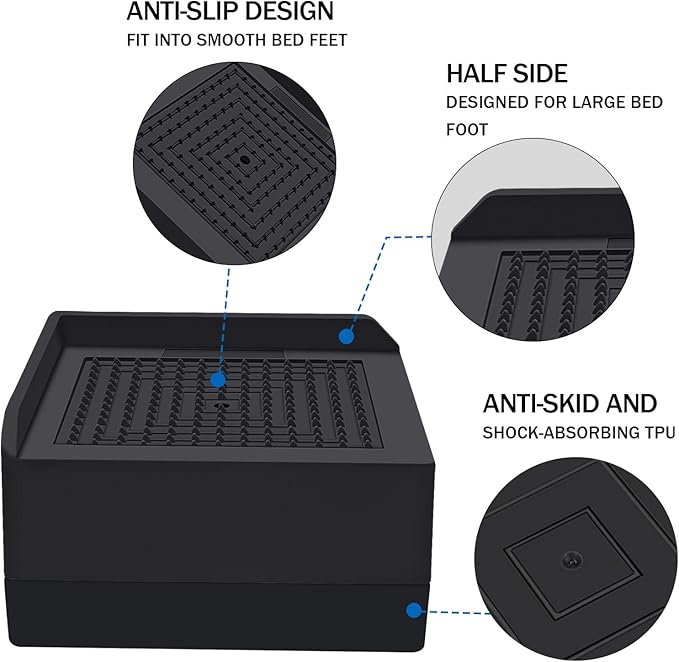 Bed Risers 1.5 inch Heavy Duty, Furniture Risers for Bed Sofa Table and Couch Lifting，Square Adjustable Risers Blocks, Support Up to 1,300 Lbs (4 Pack-Black)