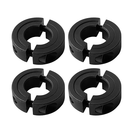 (4-Pack) Shaft Collar 7/16" Bore, 1045 Steel Double Split Clamp-On Shaft Collars Style, 15/16" OD, 3/8" Thickness, with M4 Set Screws