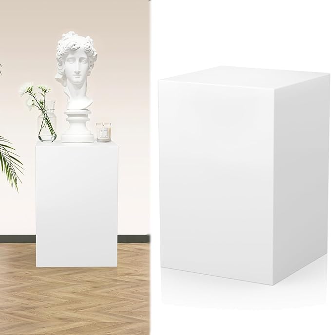 Cube Display Pedestal Stand for Bridal Shop, Square White Display Risers Columns, Party Event Decor Platform Base Tables for Boutiques Wedding Birthday Party Exhibition (15.7*15.7*23.6in)