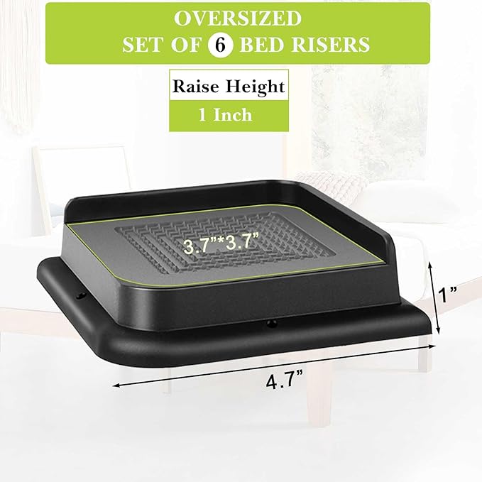 Bed Risers 1 inch, 2 inch, 3 inch, 4 inch, 6 inch, 8 inch Heavy Duty, Oversized Furniture Riser for Couch Sofa Table Chair Leg Frame Dorm, Support up to 6000 Lbs (Black 6 Pack, 1 inch)