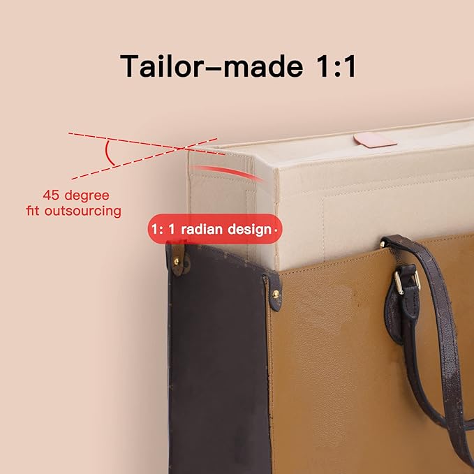 Doxo Purse Organizer Insert,Felt Tote Bag Organizer Insert Compatible with Dior Book Tote Large Bag & Onthego GM And More(Beige-with cover)