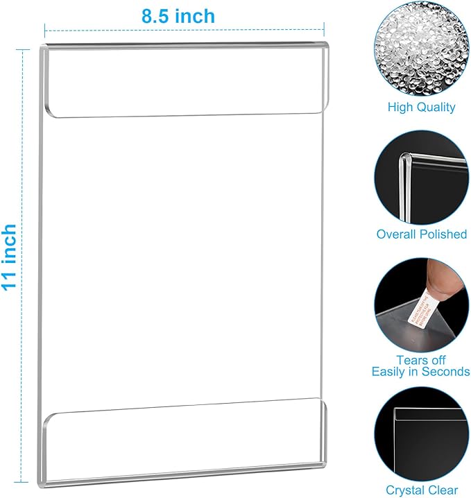 EHWINE 18 Pack 8.5 x 11 Wall Mount Acrylic Sign Holder, Wall Signs Photo Menu Flyer Display Holders, Plastic Clear Acrylic Frames for Office Home Hotel Business Store (with Adhesive Tape)