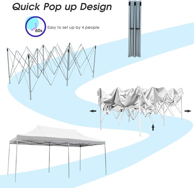 Tangkula 10’ X20’ Carport Tent Pop Up, Commercial Instant Canopy with Tent Peg, Waterproof Wedding Canopy with Wind Rope, Outdoor Shelter Pavilion for Parties Camping, Gazebo with Carry Bag