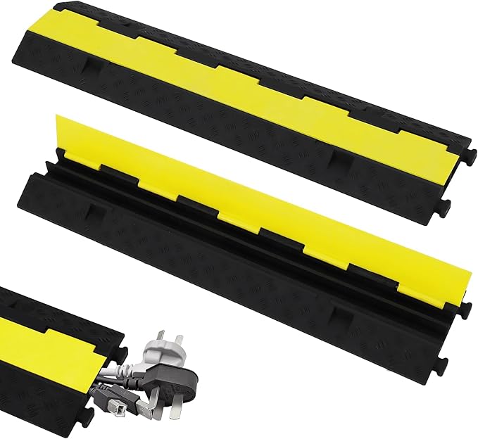 3 Pack Heavy Duty Rubber Cable Protectors with 2 Channel Ramps, 11000lbs Capacity Speed Bumps for Cables and Vehicles, Durable for Indoor and Outdoor Use