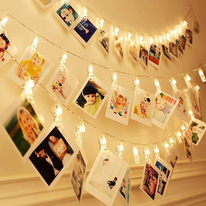 Dopheuor LED Photo Clip Copper String Lights Starry Fairy Warm Yellow Lights Battery Powered for Hang Pictures Cards Bedroom Wall Decorations Christmas Patio Halloween Thanksgiving WeddingParty Decor