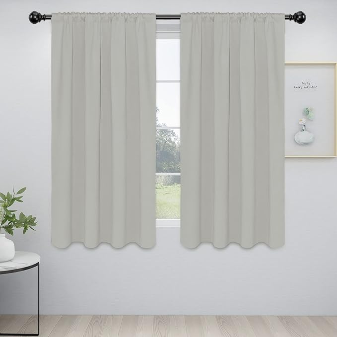 Easy-Going Rod Pocket Blackout Curtains for Bedroom, Room Darkening Window Curtains for Living Room, Thermal Insulated Noise Reduction Solid Window Drapes, 2 Panels(42x63 in, Greyish White)