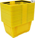 LOYALHEARTDY 12PCS Shopping Baskets with Handles, 21L Plastic Grocery Basket for Retail Store, Supermarket, Grocery Shopping |17" x 12" x 9" Portable Shop Basket (Yellow)