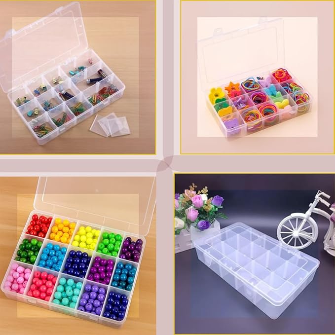 3pcs Clear Storage Small Parts Organizer Box Storage Bin With Dividers Multi Compartment for Beads Art DIY Tackle Box Organizer (24compartments)