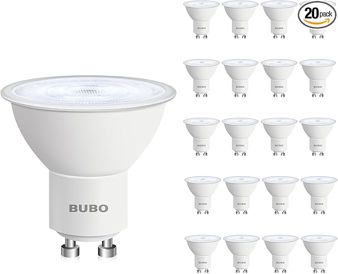 BUBO GU10 LED Bulb 6W Equivalent 50W, 5000K Daylight 650 Lumens, Non-Dimmable GU10 Bulb Replacement for Track Lighting, MR16 LED Bulb for Kitchen, Range Hood, Living Room, Bedroom, 20 Pack