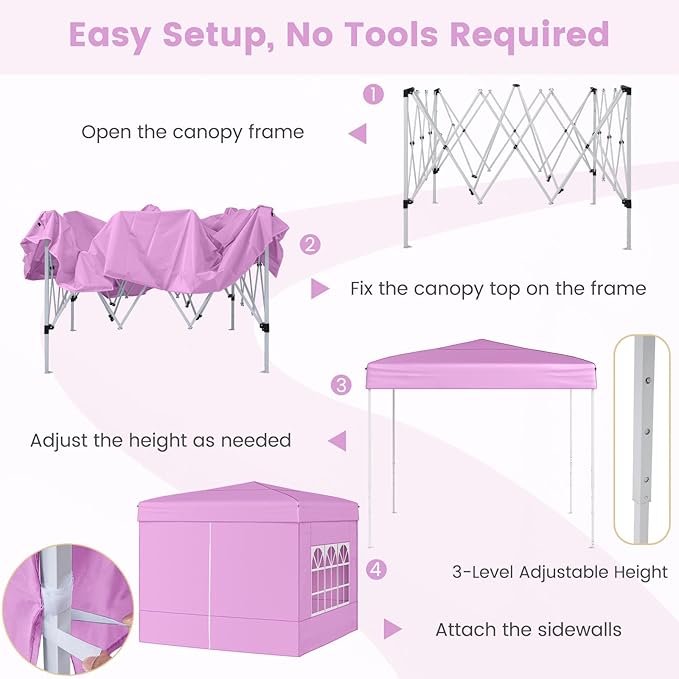 Tangkula 10x10 FT Pop Up Canopy, Outdoor Canopy Tent with 2 Removable Sidewalls & 2 Zippered Doors, Heavy-Duty Carbon Steel Frame, Wheeled Bag, 4 Sandbags, 8 Stakes, 4 Wind Ropes for Party Event