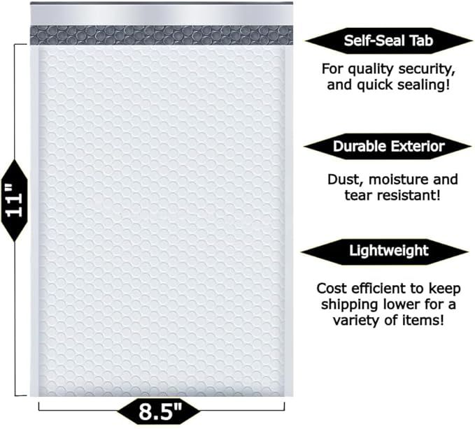 400-Pack 8.5x11" Bubble Mailers White Poly Padded #2 Envelopes Self Seal Shipping Bags Lightweight Tear Resistant Bubble Mailing Envelopes for Small Business Packaging, DVD, Clothing, Books, Gifts