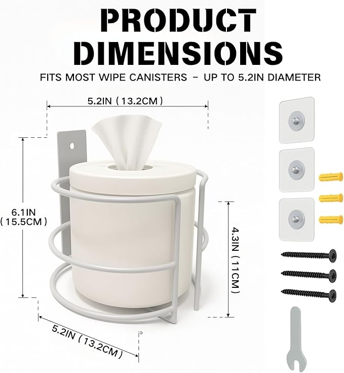 Wall Mount Wipes Holder & Dispenser -2 Pack- Rustproof Bathroom & Kitchen Organizer with 3M Adhesive or Screws, Fit for Clorox, Lysol, Baby & Pet Wipes – No-Drill Space-Saving Wall Rack