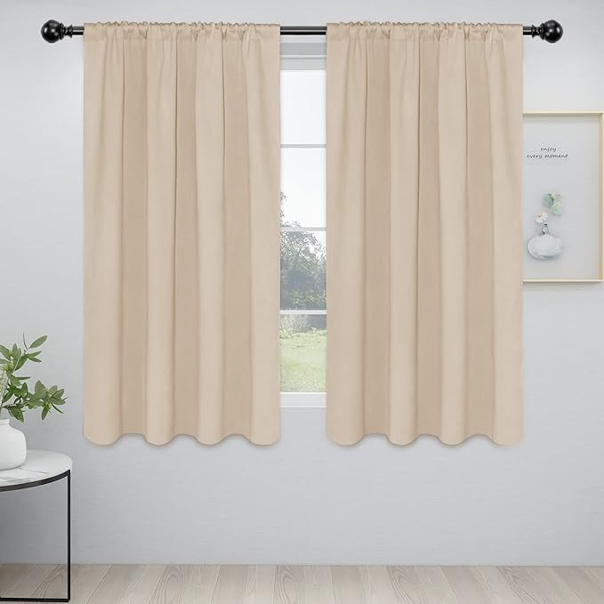 Easy-Going Rod Pocket Blackout Curtains for Bedroom, Room Darkening Window Curtains for Living Room, Thermal Insulated Noise Reduction Solid Window Drapes, 2 Panels(52x63 in, Beige)