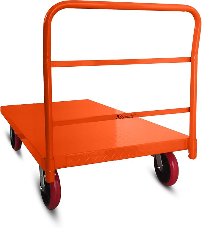 Platform Cart Industrial Dolly Cart Heavy Duty 60” x 30” Platform Hand Truck Push Cart Super Heavy Duty Diamond Plate Commercial Flatbed Cart with 3000Lb Capacity 8'' Moving Swivel Wheels (Orange)
