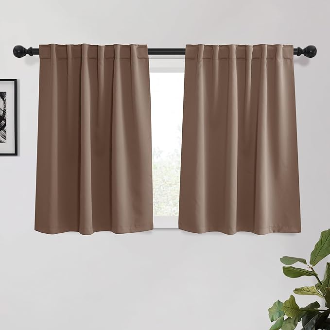 KGORGE 45 inch Curtains for Small Window, Privacy Room Darkening Drapes Thermal Insulation Noise Reducing Curtains for Bedroom Kitchen, Back Tab Rod Pocket, W52 x L45 inches, Mocha, 2 Panels