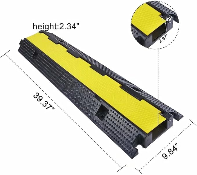 Rubber Cable Ramp Cord Cover Cable Protector Ramps Wire Hose Protective 1 Channel 22000Lbs Load Capacity Traffic Speed Bump for Asphalt Concrete Gravel Driveway Indoor Outdoor, 2 Pack