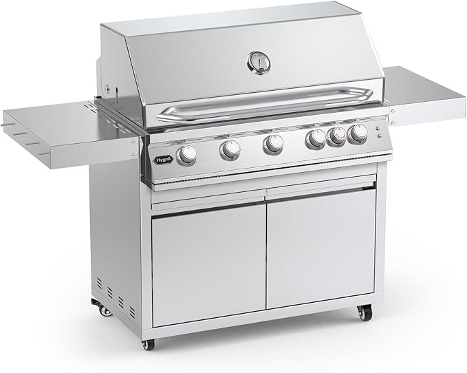 Stainless Steel Grill Cart for Hygrill 5-Burner Built-In Gas Grill, Outdoor Kitchen Island with Foldable Side Shelves and Storage Cabinet