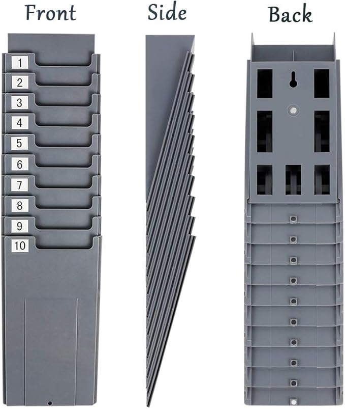 Time Cards Rack, Expand Time Card Holder with 10 Slots Plastic Wall Mount Time Cards Holder Racks with Screw for Office,Factory to Record Attendance Time Indoor,Outdoor