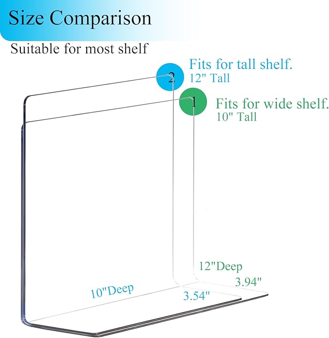Acrylic Shelf Dividers for Closet Organization: 12" Tall x 10" Deep Closet Shelf Divider for Clothes Purse Sweater - Free Standing Clear Separators for Shelves, 5Pack
