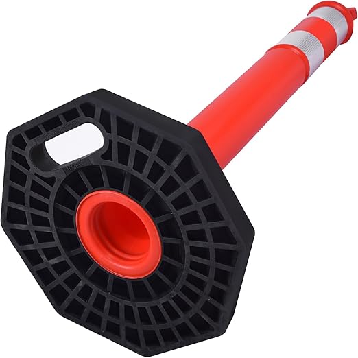Traffic Delineator Post Cones with Heavy-Duty Octagonal Rubber Base, Channelizer Post Kit for Road Construction Work, Traffic Guidance, Garage Parking, Crowd Control (9, 42")