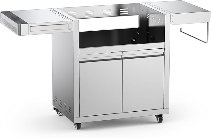 Stainless Steel Grill Cart for Hygrill 2-Burner Built-In Griddle, Outdoor Kitchen Island with Foldable Side Shelves and Storage Cabinet