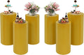 OUKANING 6 PCS Metal Display Pedestal Stands, Gold Cylinder Display Stands Pillars, Decoration Cube Sculpture Display Column for Wedding Party Baby Shower Birthday, H27.56'', 26'', 23.62''