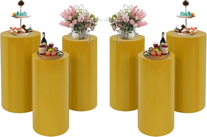 Cake Pedestal Stands for Party 6PCS Dessert Table Display Plinth Pillars Gold Round Cylinder Pedestal Stands for Wedding Sculpture Display Column Decoration Cube (6PCS-Cylinder-Gold)