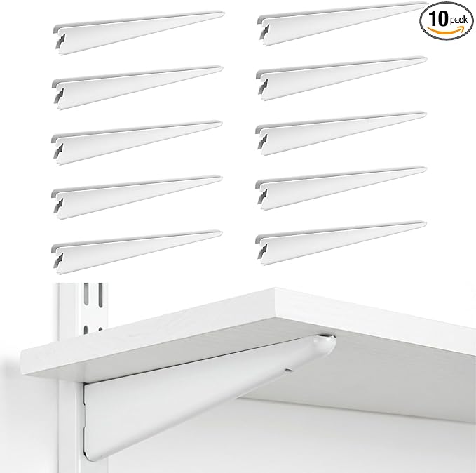 10 Pack Adjustable Shelf Brackets Shelving Brackets Heavy Duty, Double Track System Metal Stand, Metal Upright Track Stands for Adjustable Closet Systems Closet Organization, 11.5 Inches