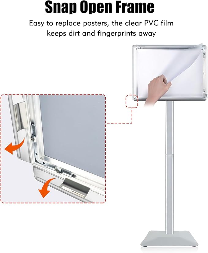 Sign Stand for Display, 11lbs Integrated Rod Heavy Duty Pedestal Floor Signage Stand Holder, for Outdoor or Indoor Advertising (11 x 17, Silver)