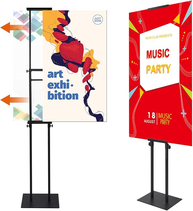 Floor Poster Stand,Heavy Duty Display Poster Sign Holder&with Non-Slip Mat Base Adjustable Height Up to 75 inches for Board & Foam (1-Pack)