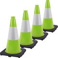 Fluorescent Orange/Green PVC Traffic Cones, Heavy Black Base Parking Lot Cone Structurally Stable Weatherproof Road Construction Safety Cones (4, Green, 18" Medium)