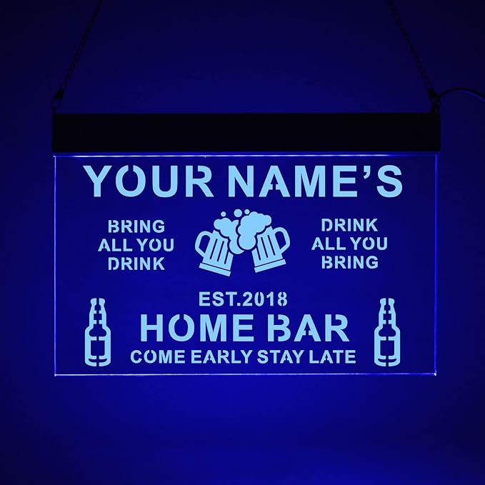 Personalized Acrylic Bar Signs for Home Bar, Custom Name Date Neon Bar Sign, Man Cave LED Bar Light Up Sign, Neon Sign Wall Decor