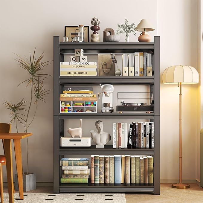 Garage Shelving Units, Heavy Duty 5-Tier Storage Shelves, Metal Adjustable Storage Rack, Steel Shelves, 2750 lbs Capacity, Industrial Shelving for Heavy Tools (Black, 24"Dx47"Wx87"H, 5-tier)