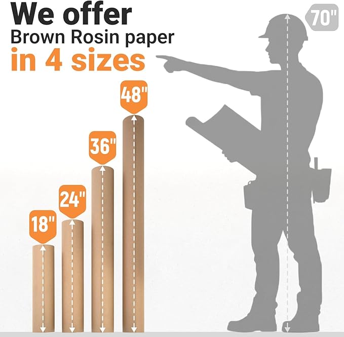 48" x 1992" (166’) Brown Rosin Paper Roll - Made in USA Thick Heavy-Duty 7 mil Masking Paper for Surface Protection from Paint, Dust, Foot Traffic - Paint Floor Covering