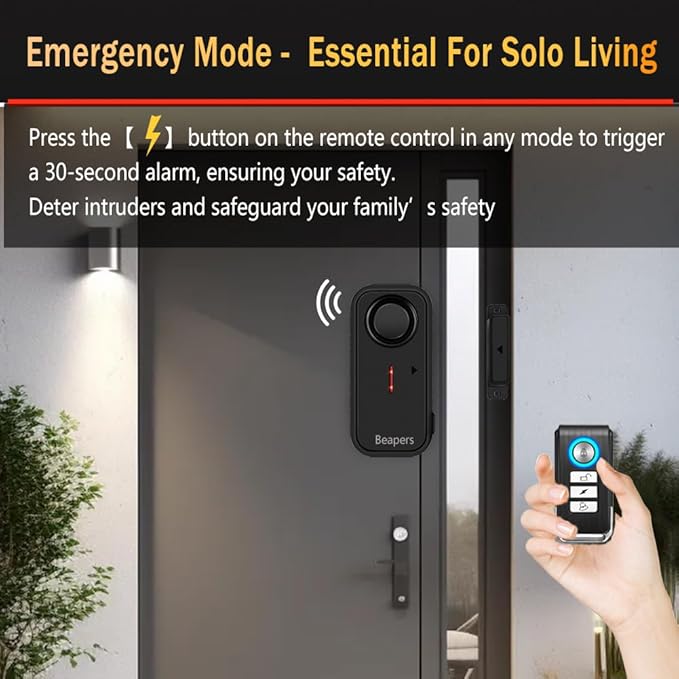 Personal Security Waterproof Door/Window Alarm - IP66 Waterproof with Remote Control, 113dB, Alarm/Doorbell Mode, Upgraded door gap spacing - Indoor/Outdoor Anti-Theft (1 Main Unit & 1 Remote Control)
