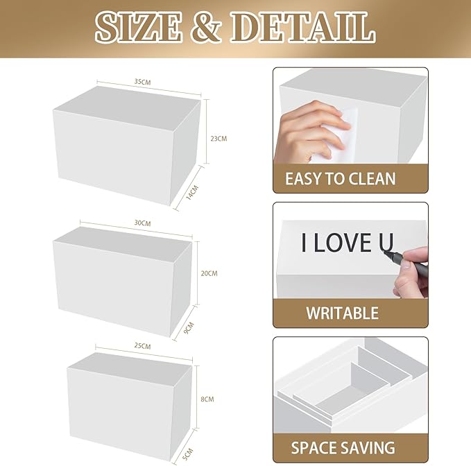 Extra Large Buffet Risers Set, 10" 12" 14" White Acrylic Food Risers for Buffet Table, Display Stand Shelf with Hollow Bottoms for Catering Dessert Collectibles Jewelry Figures Show (White)