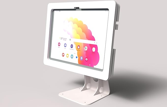 TABcare Anti-Theft Acrylic Case with 360 Rotate 180 Swivel Metal Desktop Stand & 90-Degree USB C Cable for Samsung Galaxy TAB Tablet (White, TAB S7+/S8+/S9+ 12.4 S7 FE S9 FE+)