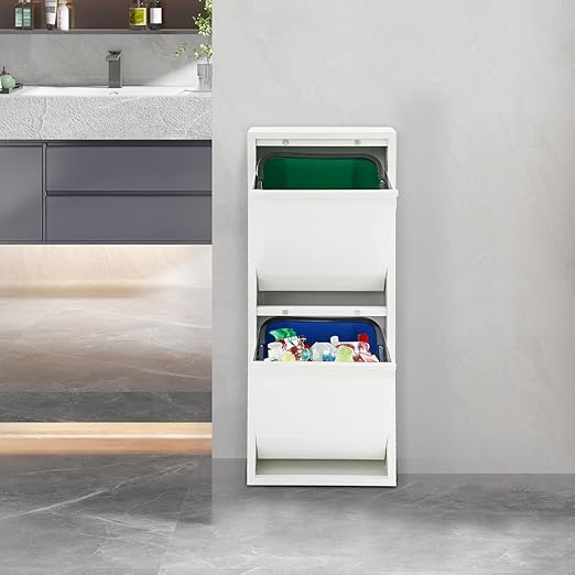 Dual Tilt Out Trash Can Cabinet Waste and Recycling Bin Combo Large Garbage Cans for Kitchen Home Stainless Steel Dog Proof Trash Can Cabinet